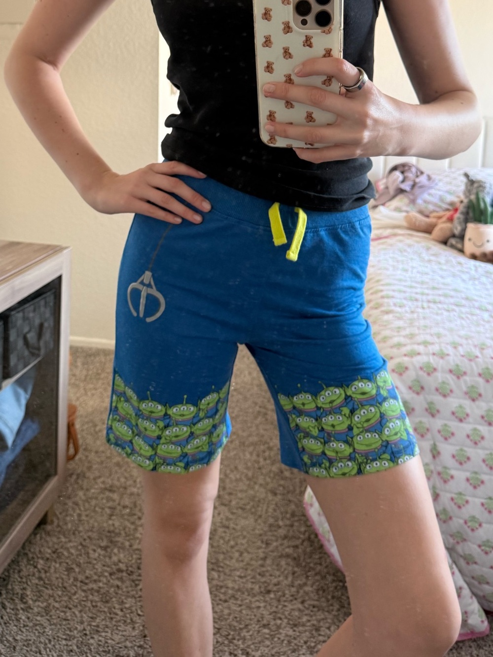 Disney Women's Blue Bike Shorts with Green Accent